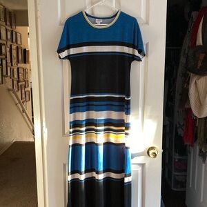 LuLaRoe Blue and Black Casual Maxi Dress with Crew Neck
